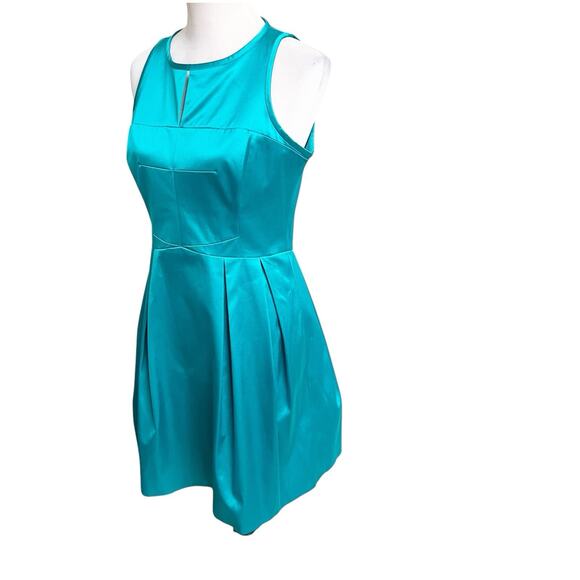 Karen Millen Satin Skater Dress Size 10 Fit & Flare Teal Blue Party Cocktail - Picture 3 of 10
